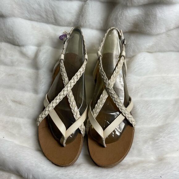NWT blowfish beige faux leather strapy thong sandals back strap buckle  … - Picture 1 of 8